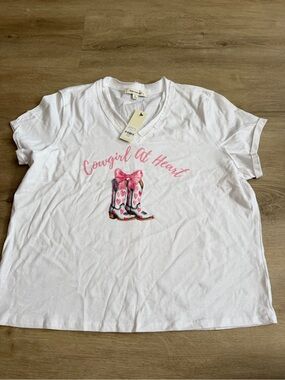 Francesca's Cowgirl At Heart V neck Graphic T Shirt New with Tags SZ L